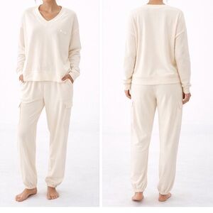 Cream V-Neck Sweater and Jogger Set